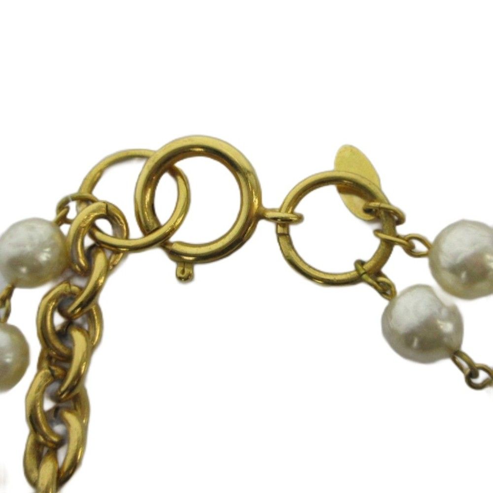 Chanel Necklace Logo Chain Faux Pearl Double Strand Gold — view 5