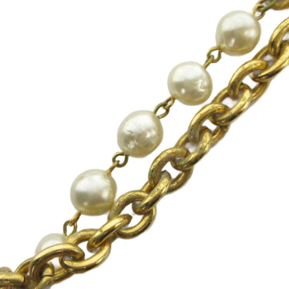 Chanel Necklace Logo Chain Faux Pearl Double Strand Gold — view 4