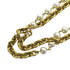 Chanel Necklace Logo Chain Faux Pearl Double Strand Gold — view 3
