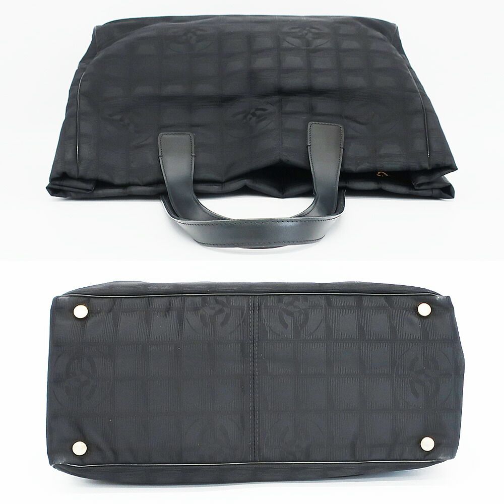 Chanel Ten New Travel Line MM Tote Black Gold Nylon Leather CC Logo — view 3