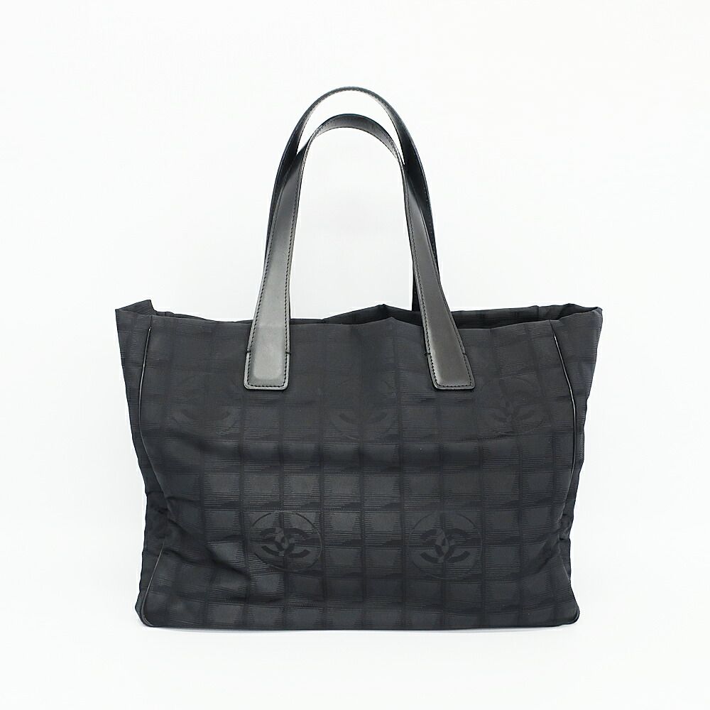 Chanel Ten New Travel Line MM Tote Black Gold Nylon Leather CC Logo — view 2