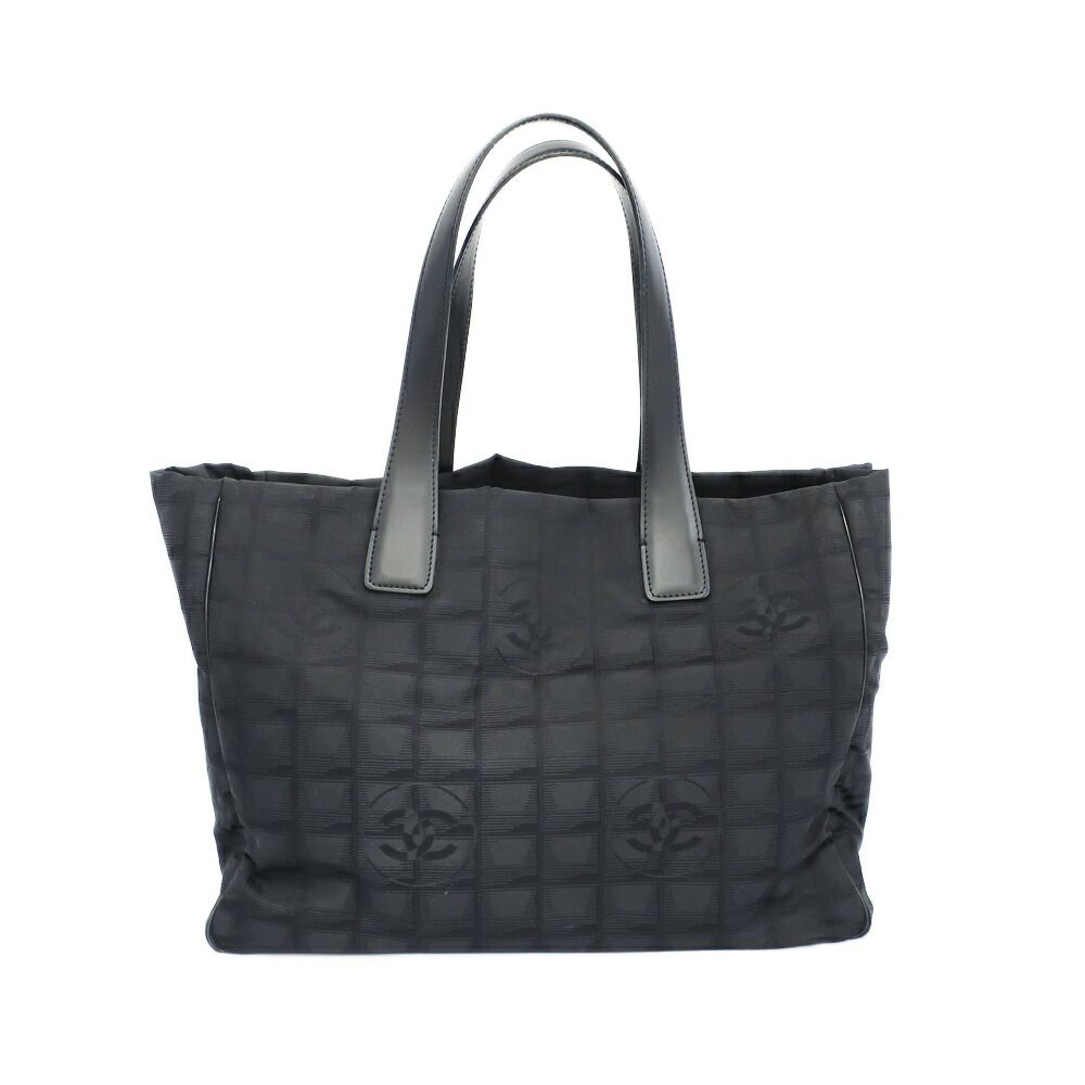 Chanel Ten New Travel Line MM Tote Black Gold Nylon Leather CC Logo