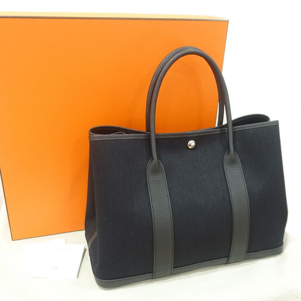 Hermes Garden Party 36 PM Toile Military Black Silver Construction Tote — view 8