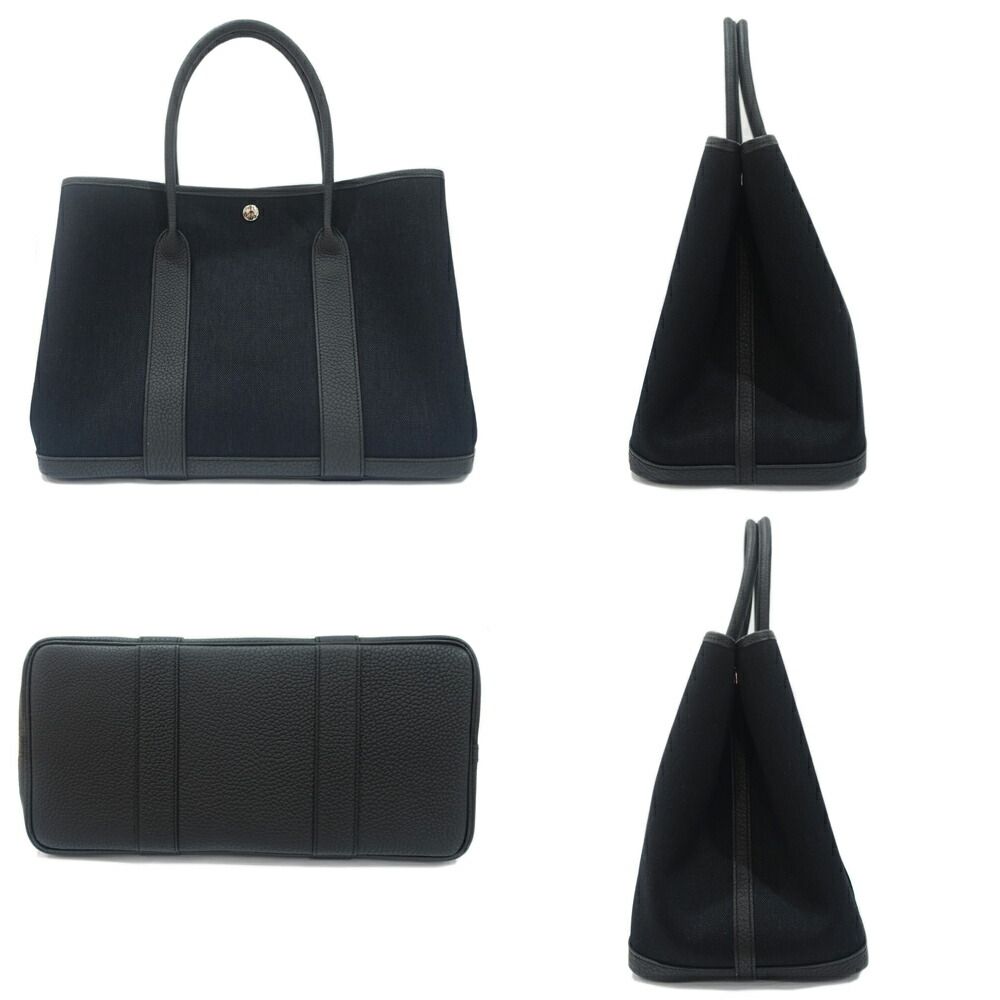 Hermes Garden Party 36 PM Toile Military Black Silver Construction Tote — view 6