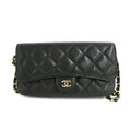Chanel Flap Phone Case Chain Shoulder Bag Caviar Leather Black Gold