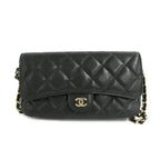 Chanel Flap Phone Case Chain Shoulder Bag Caviar Leather Black Gold