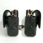 Chanel Flap Phone Case Chain Shoulder Bag Caviar Leather Black Gold — view 4