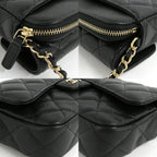 Chanel Flap Phone Case Chain Shoulder Bag Caviar Leather Black Gold — view 9