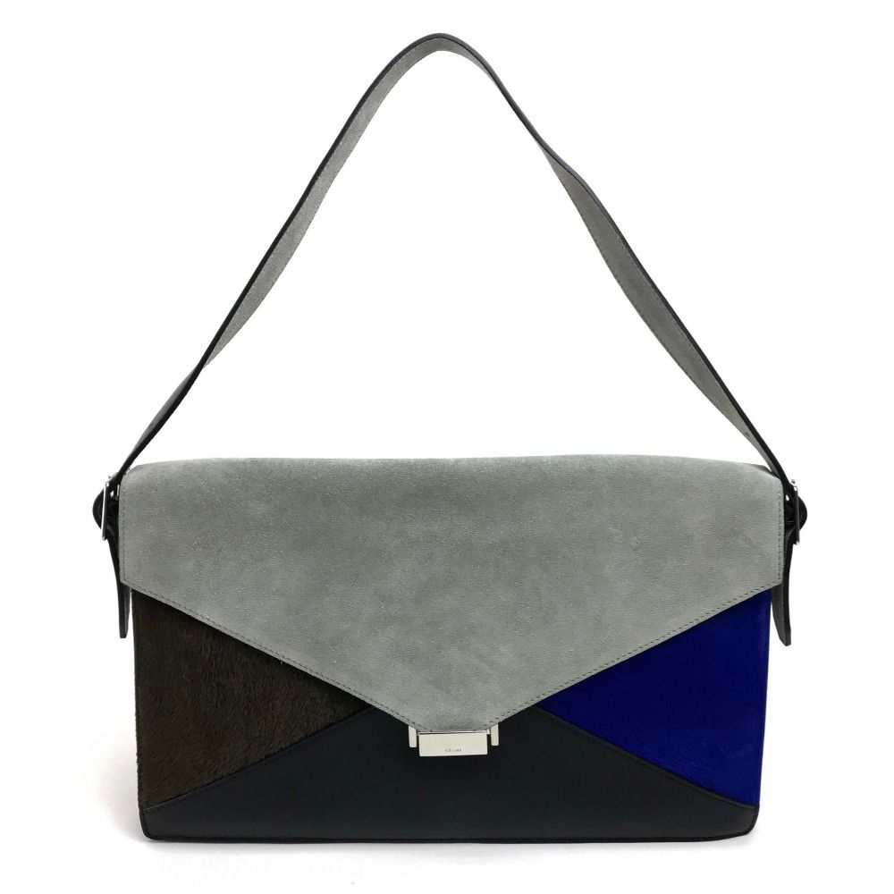 Celine Handbag Diamond Clutch Suede Leather Gray Black