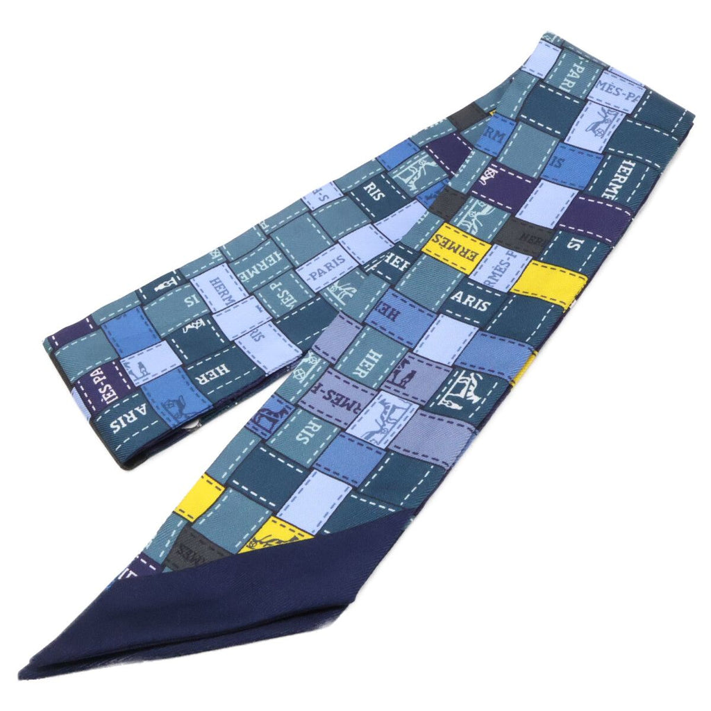 Hermes 11 Bolduc an Carre Checked Silk Twilly Scarf