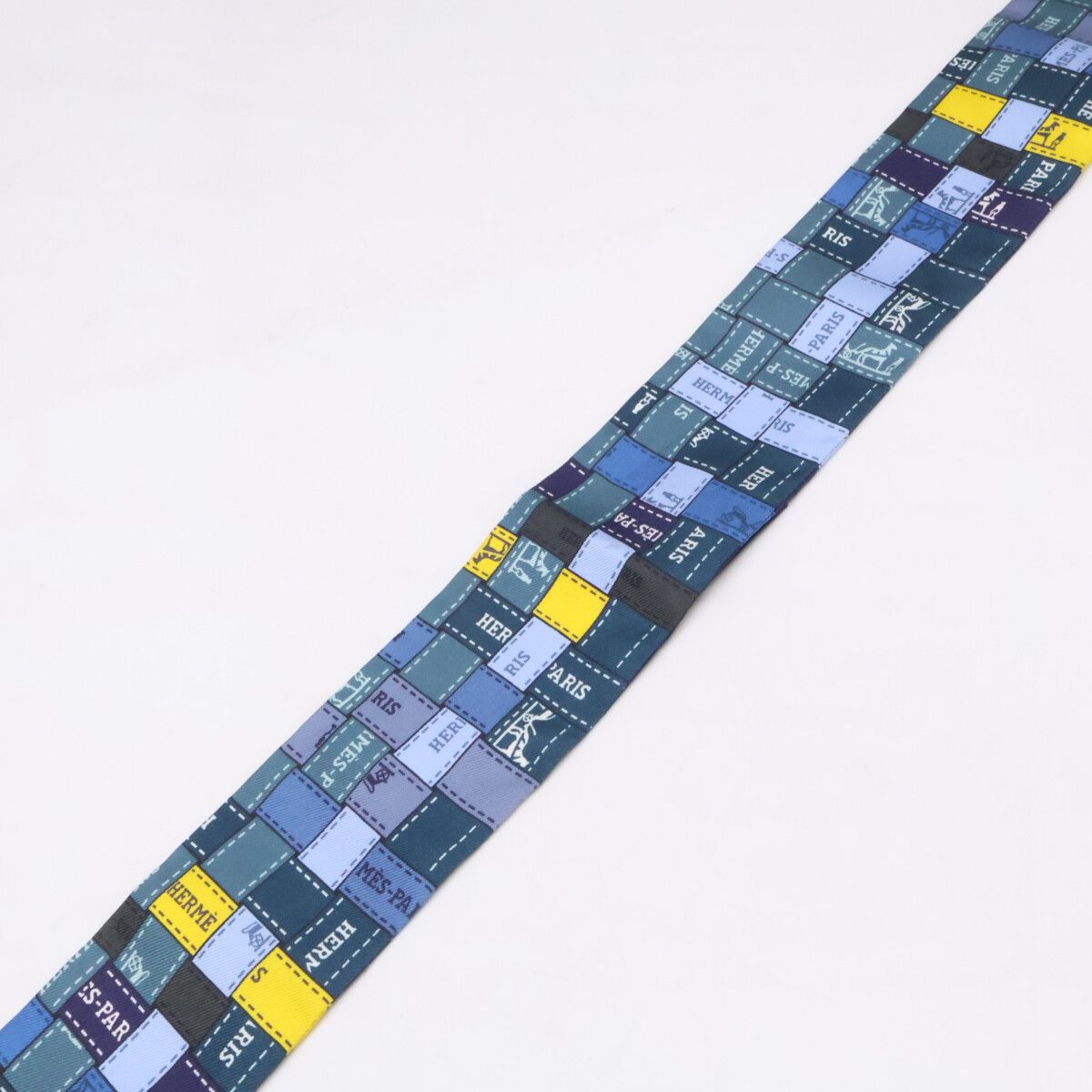 Hermes 11 Bolduc an Carre Checked Silk Twilly Scarf — view 3