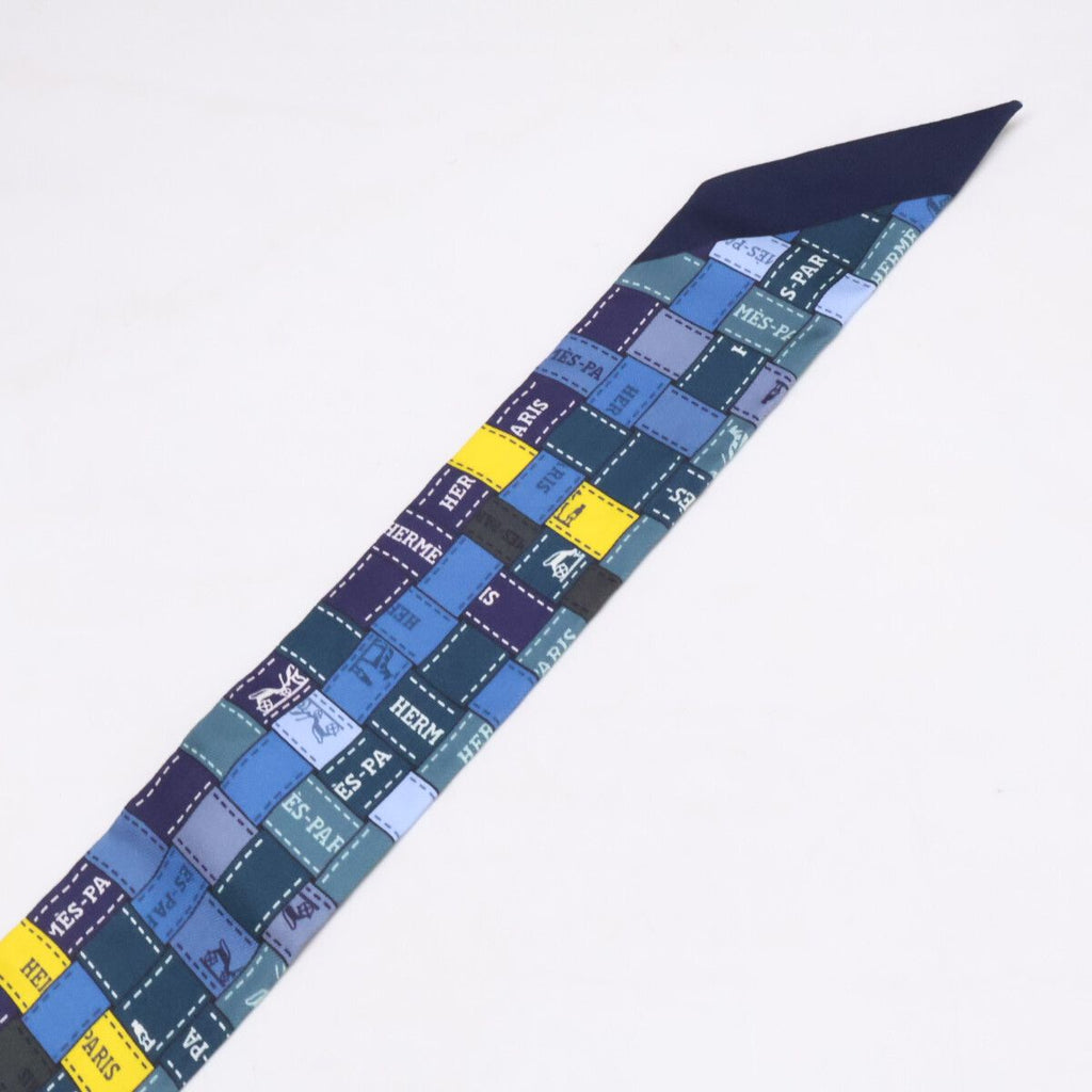 Hermes 11 Bolduc an Carre Checked Silk Twilly Scarf — view 7