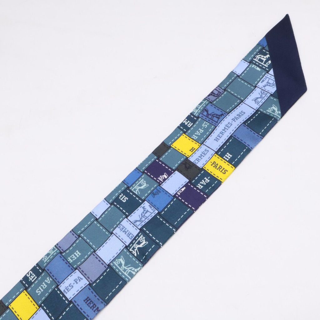 Hermes 11 Bolduc an Carre Checked Silk Twilly Scarf — view 4