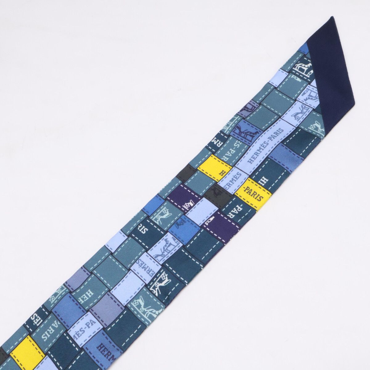 Hermes 11 Bolduc an Carre Checked Silk Twilly Scarf — view 4
