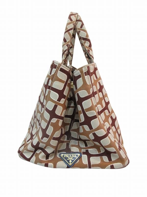 Prada Tote Geometric Pattern Brown Beige Canvas — view 3