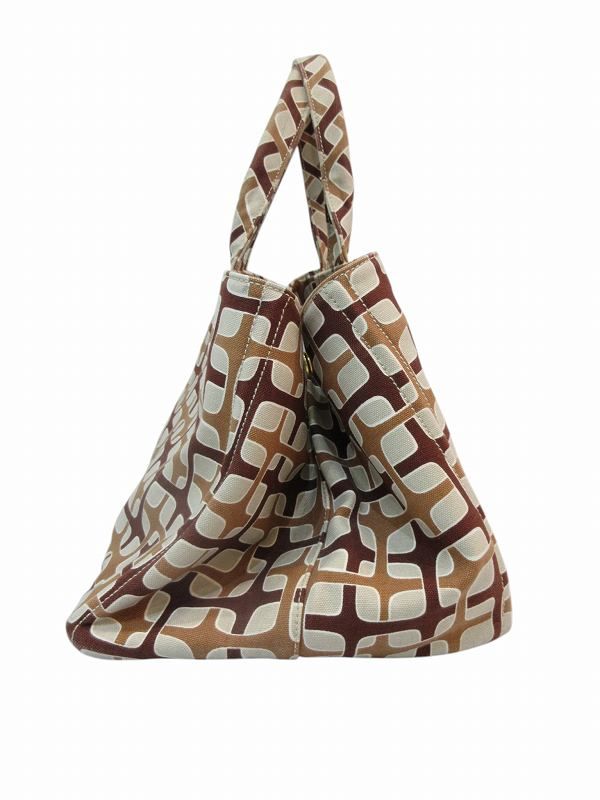 Prada Tote Geometric Pattern Brown Beige Canvas — view 4
