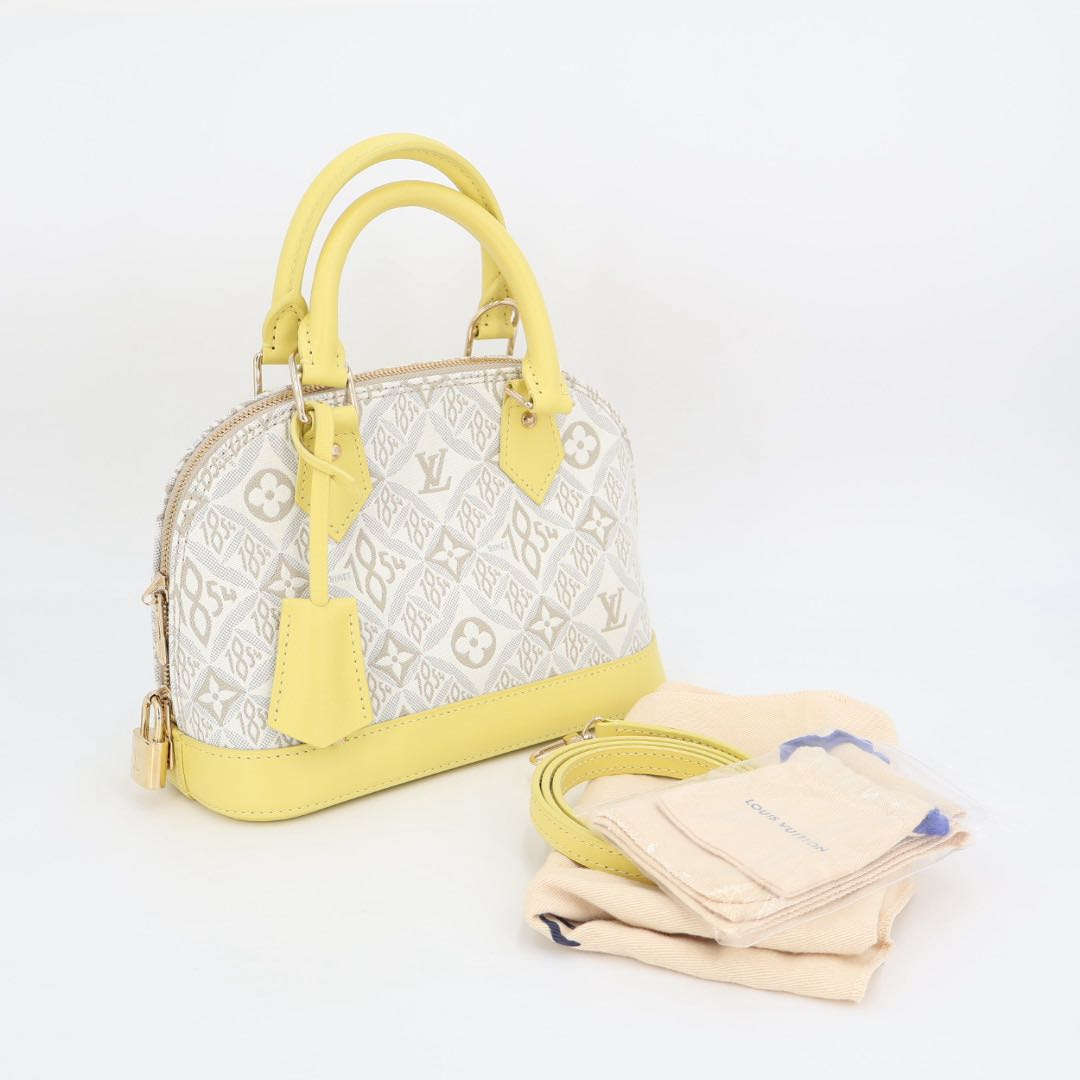 Louis Vuitton Shoulder Bag Since Alma BB Canvas Leather Light Gray Yellow