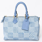 Louis Vuitton Speedy Bandouliere 30 Handbag Damier Denim 3D Cotton Blue Gold — view 3