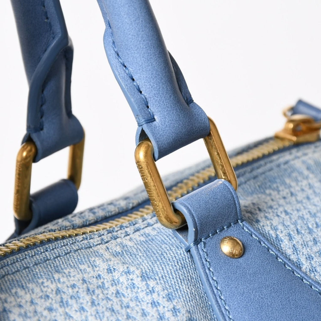 Louis Vuitton Speedy Bandouliere 30 Handbag Damier Denim 3D Cotton Blue Gold — view 8