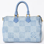 Louis Vuitton Speedy Bandouliere 30 Handbag Damier Denim 3D Cotton Blue Gold — view 4