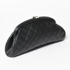 Chanel Timeless Classic Clutch CC Logo Caviar Leather Quilted Silver — view 3