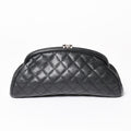 Chanel Timeless Classic Clutch CC Logo Caviar Leather Quilted Silver