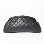 Chanel Timeless Classic Clutch CC Logo Caviar Leather Quilted Silver