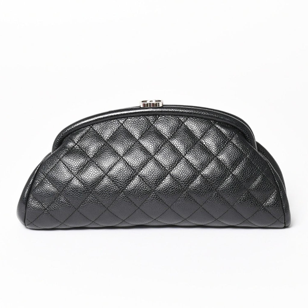 Chanel Timeless Classic Clutch CC Logo Caviar Leather Quilted Silver — view 2