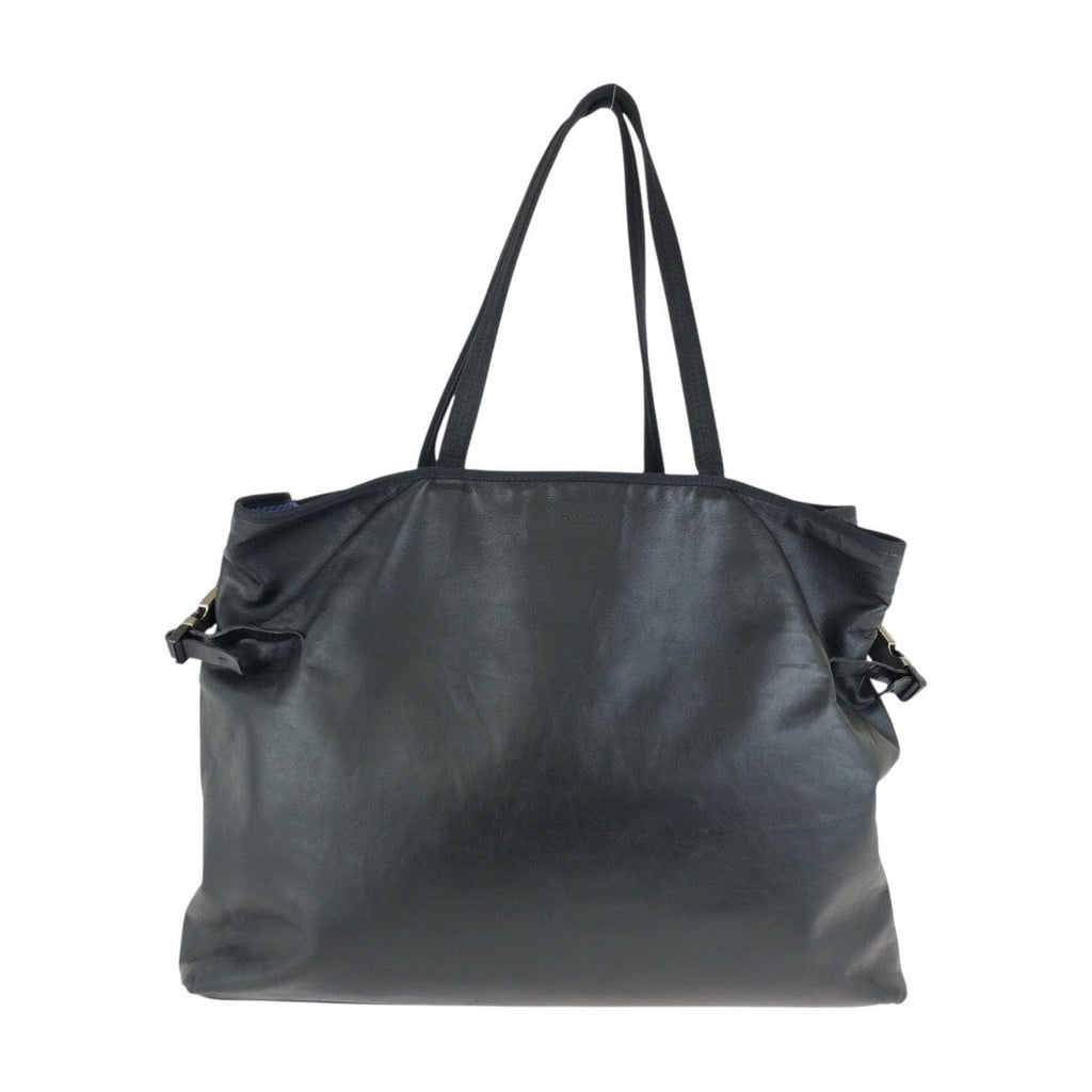 Prada Black Silver Leather Nylon Tote Shoulder