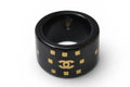 Chanel Ring Vintage CC Logo Black Gold