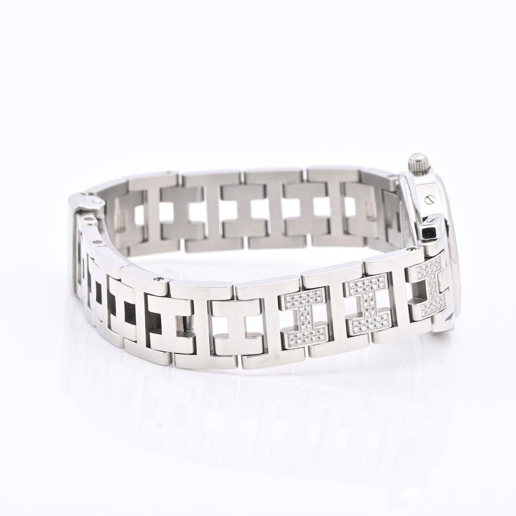 Hermes Watch Clipper Cles Diamond Bezel Pave Shell Dial SS White — view 5