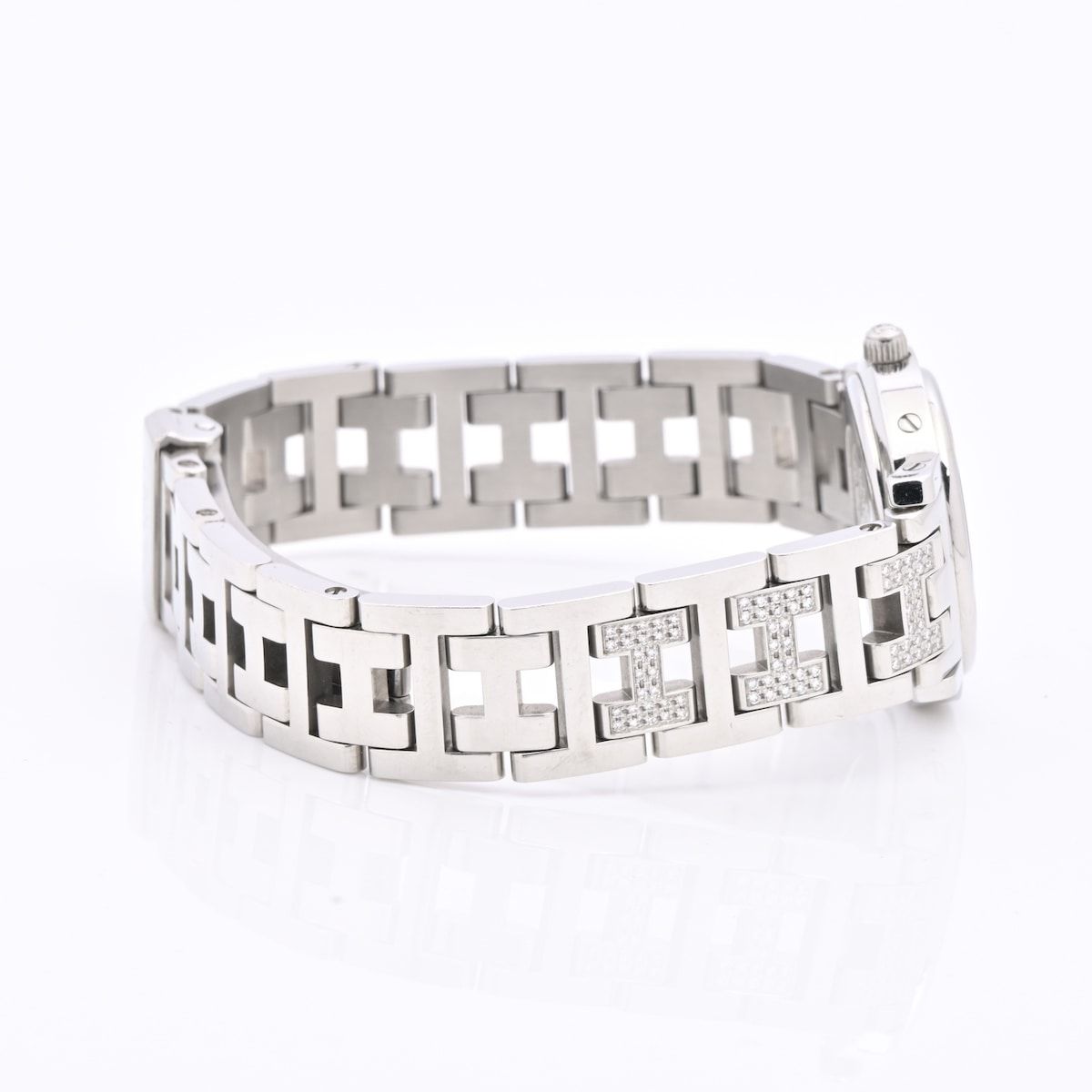 Hermes Watch Clipper Cles Diamond Bezel Pave Shell Dial SS White — view 5