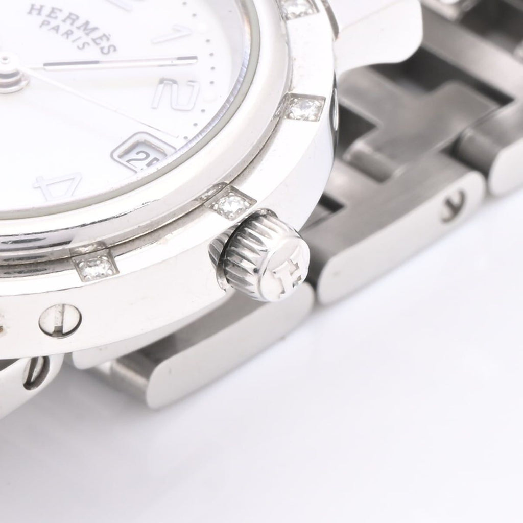 Hermes Watch Clipper Cles Diamond Bezel Pave Shell Dial SS White — view 9