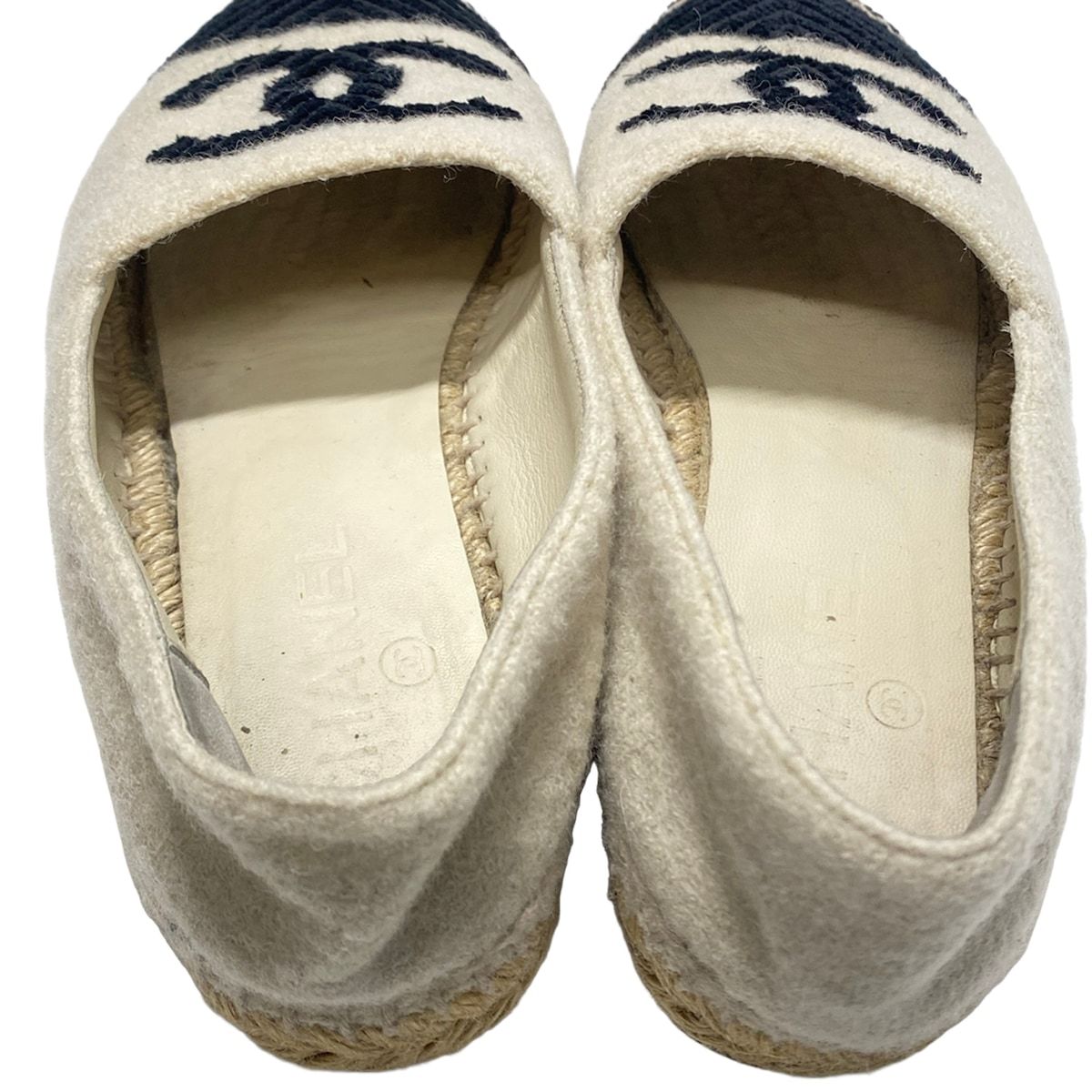 Chanel Slip Ons 37 Ivory Black CC Logo Espadrilles Slipper — view 7