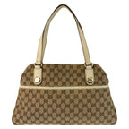 Gucci Beige Ivory Gold GG Canvas Leather Tote Shoulder