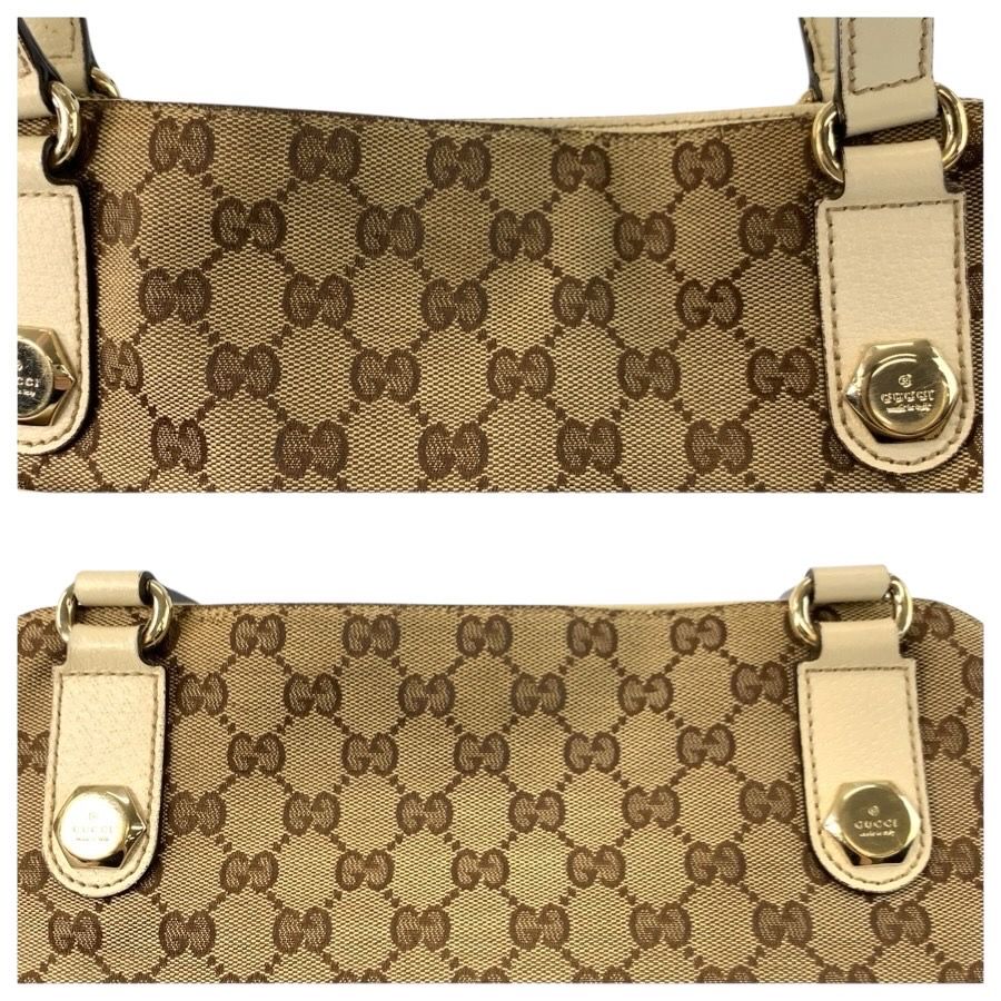 Gucci Beige Ivory Gold GG Canvas Leather Tote Shoulder — view 6