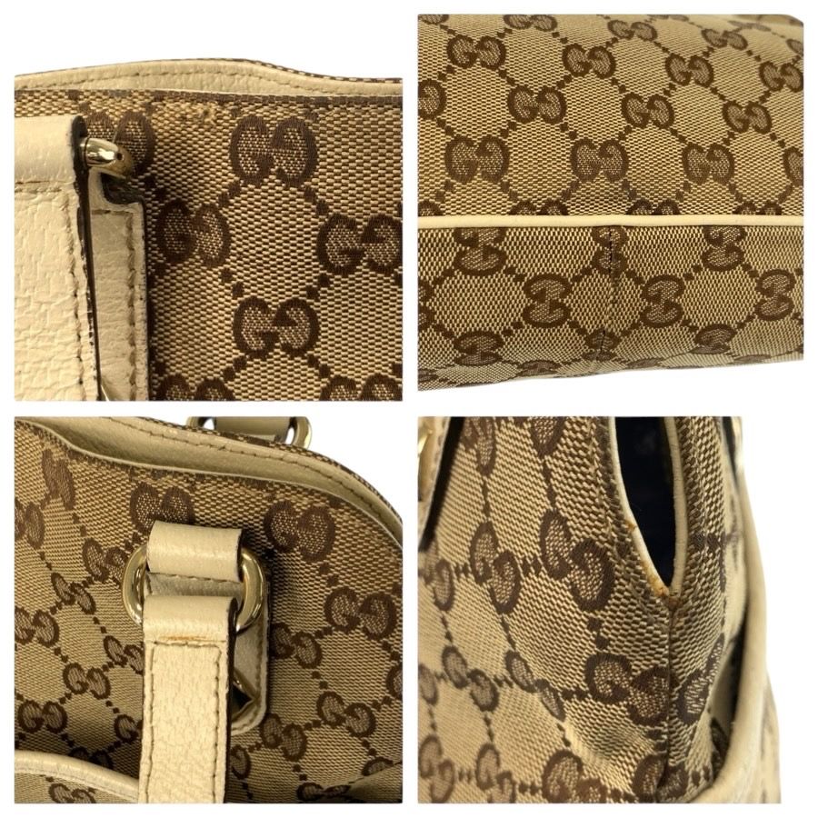 Gucci Beige Ivory Gold GG Canvas Leather Tote Shoulder — view 5