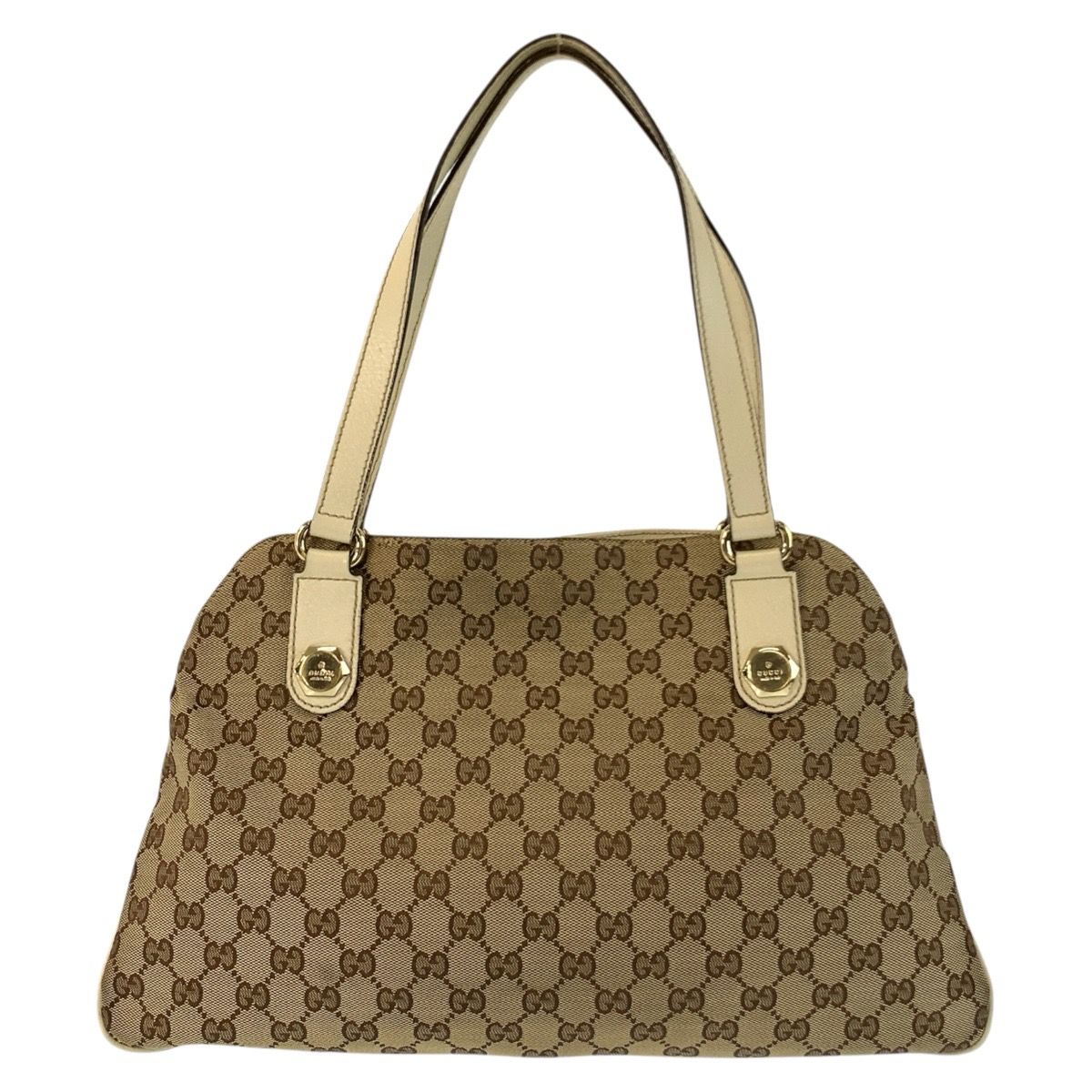 Gucci Beige Ivory Gold GG Canvas Leather Tote Shoulder — view 2