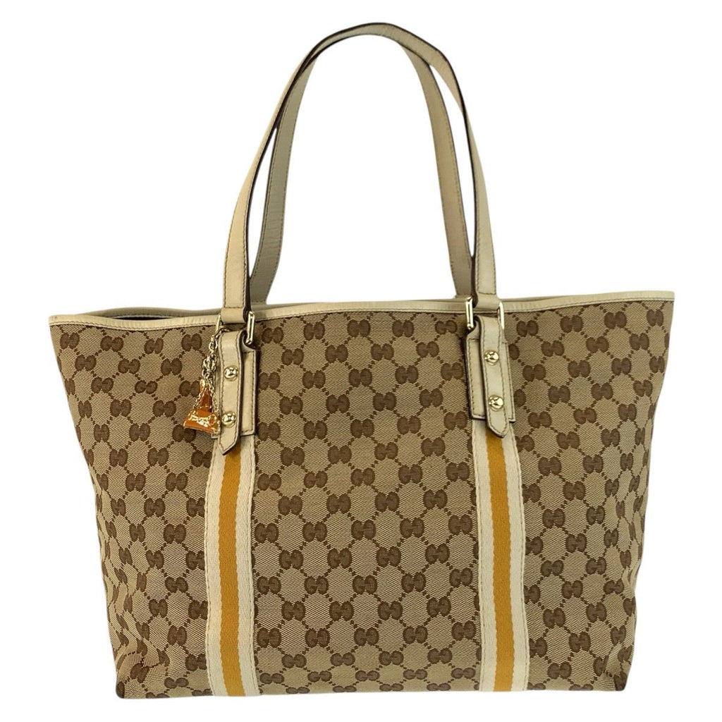 Gucci Sherry Line Beige Ivory Gold GG Canvas Tote Shoulder