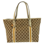 Gucci Sherry Line Beige Ivory Gold GG Canvas Tote Shoulder
