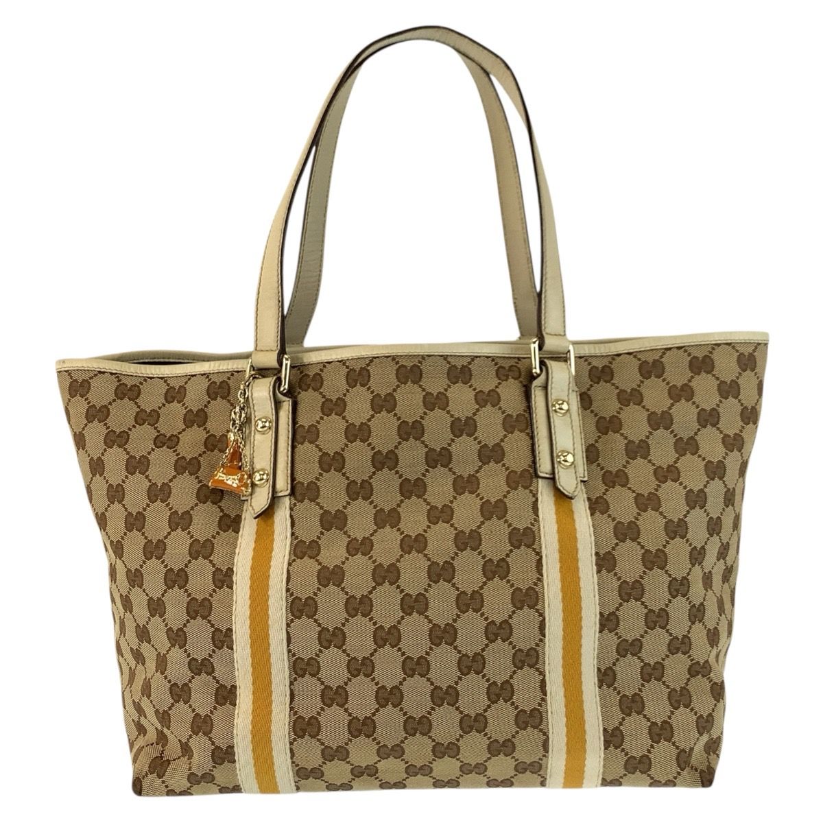 Gucci Sherry Line Beige Ivory Gold GG Canvas Tote Shoulder