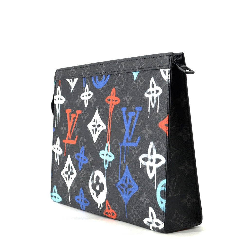 Louis Vuitton Clutch Monogram Eclipse Graffiti Pochette Voyage MM Black — view 2