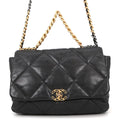 Chanel Chain Shoulder Bag 19 Maxi Quilted CC Logo Shiny Calf Leather 2-Way