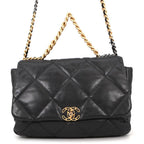 Chanel Chain Shoulder Bag 19 Maxi Quilted CC Logo Shiny Calf Leather 2-Way