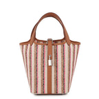Hermes Handbag Picotin Lock PM Couverture Gold Ecru Faux Rose Pop Silver Toile