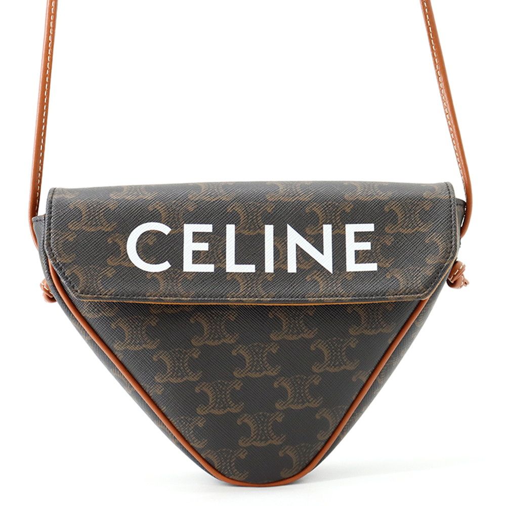 Celine Shoulder Bag Triomphe Triangle Leather Brown