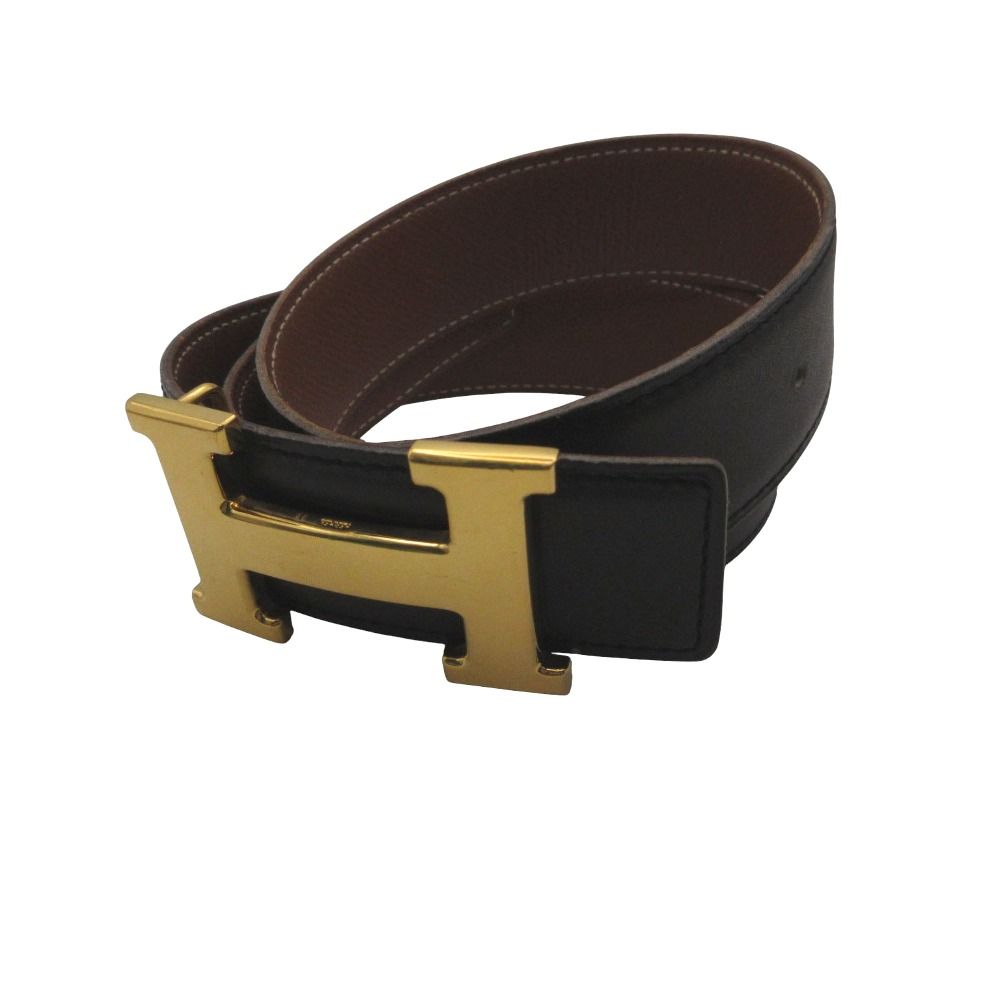 Hermes Leather Belt Constance Gold Buckle Black 65 — view 2