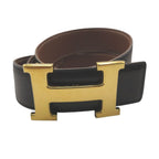 Hermes Leather Belt Constance Gold Buckle Black 65