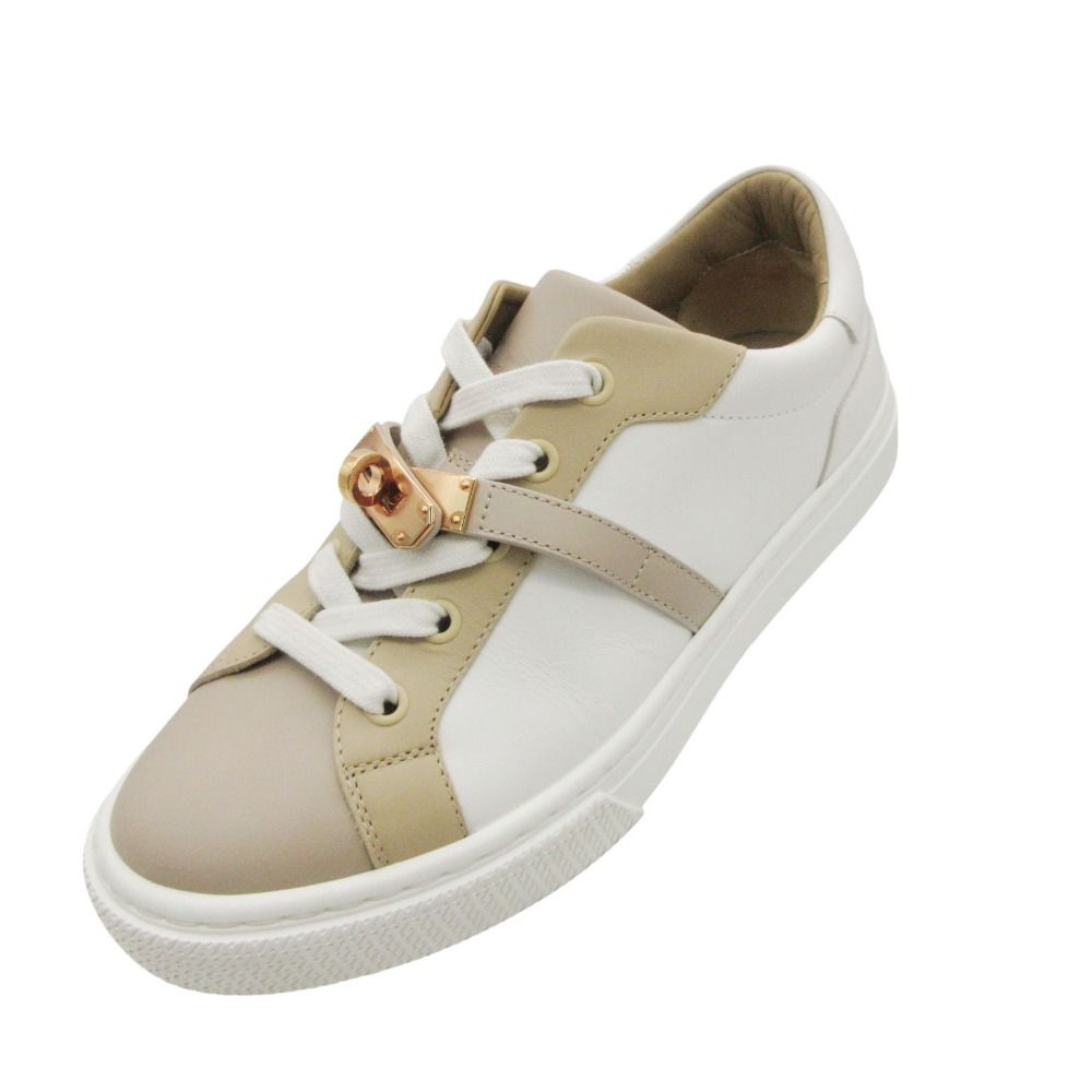Hermes Day Sneakers Leather Low Cut Shoes Kelly Buckle White