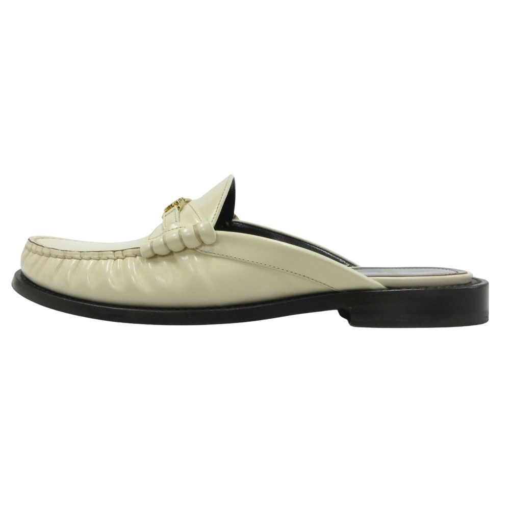 Celine Luco Triomphe Mules Loafers Sandals Shoes Leather 37 White Gold